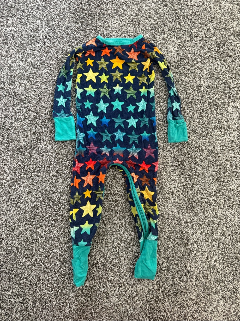 Little Sleepies Navy Star One-Piece Footed Pajamas with Teal Trim